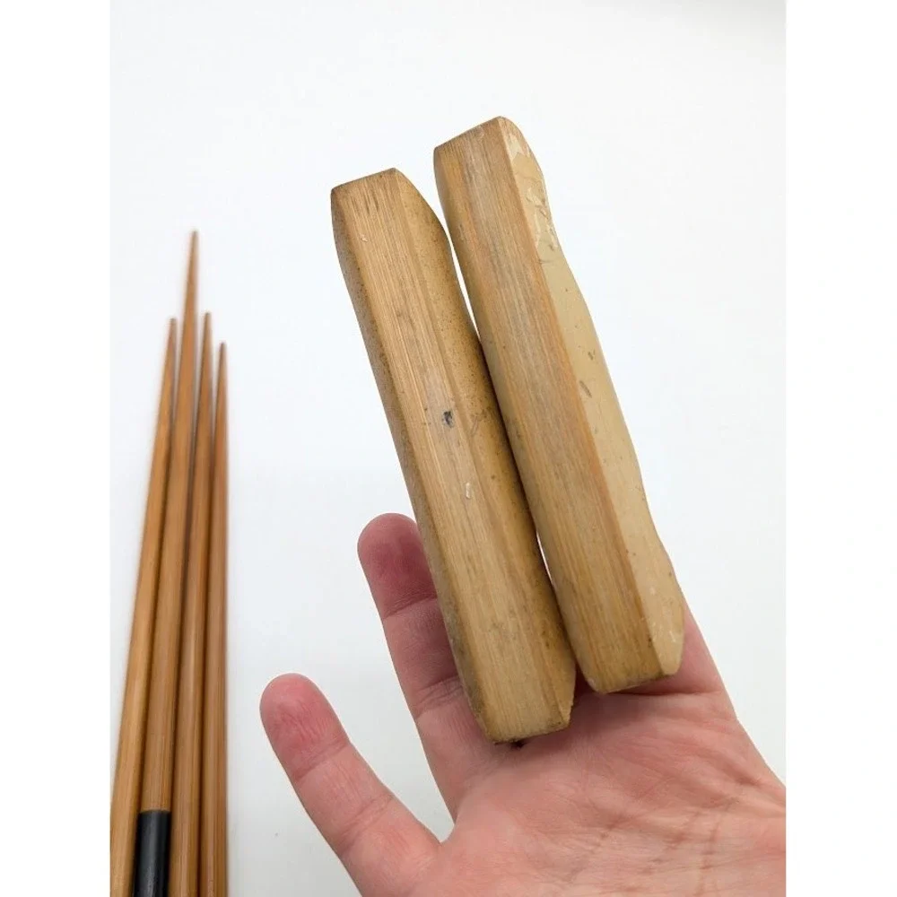 2 Set Vintage Bamboo Chopsticks Handmade Holders‎ Asian Minimalist Sleek Modern